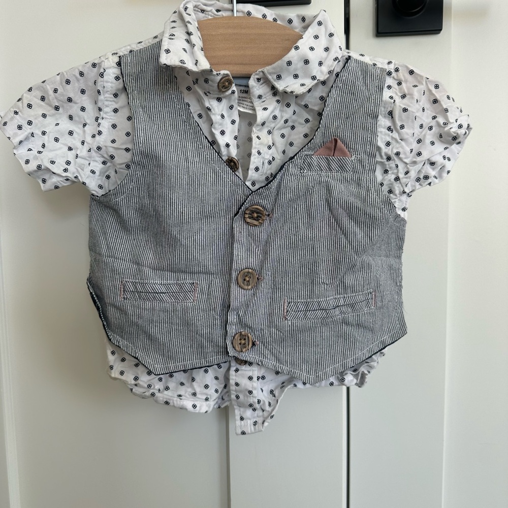 Little Lad Button Down Shirt with Gray Vest